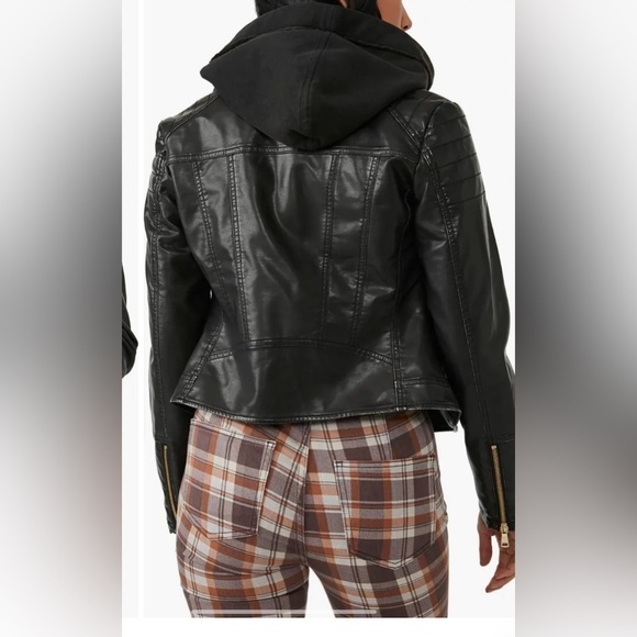Free People black vegan leather look Jealousy Leather Moto hooded Jacket… - Picture 4 of 13